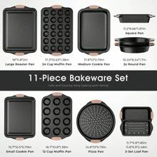 11-Piece Baking Pans Set, Nonstick Bakeware Sets, Oven Pans For Baking With Silicone Handles, Includes Cookie Sheet, Cake Pans, Loaf Pan, Pizza Pan, Muffin Pan, Khaki&Black¡­ - 白色 - 查看 8