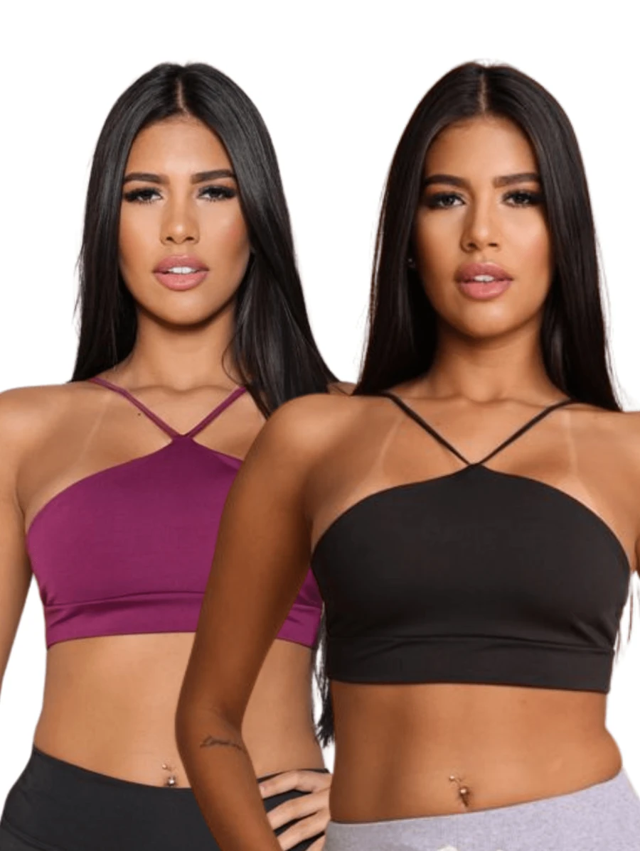 Kit 2 Top Gym Strap Fitness Cropped Zero Transparency Running Workout Clothing - Black and Purple - View 1