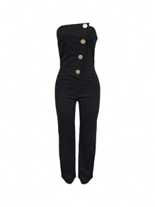 Mono elegante de unicolor negro sin mangas para mujer, nuevo para graduación, cena