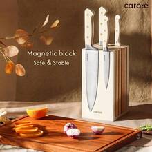 CAROTE 11 Pieces Knife Set With Block For Kitchen, Stainless Steel Razor-Sharp Blade, Triple Riveted Ergonomic Handle, Wooden Magnetic Block, Essential Knife Block Set, Beigeprompt Goods - 白色-WS - 查看 2