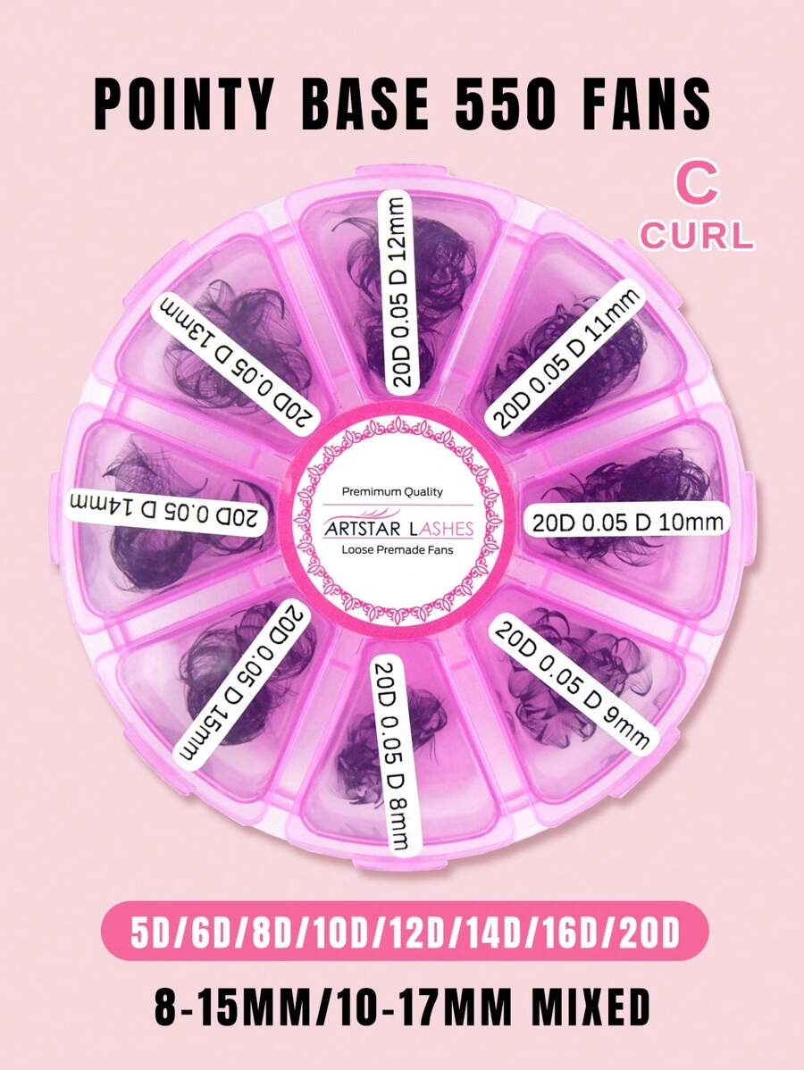 ARTSTAR 曲率 C 550 扇形 5D/6D/8D/10D/12D/14D/16D/20D 黑色 Pramde 扇形睫毛 0.05mm/0.07mm 混合 8-15mm/混合 10-17mm 手工制作预制散扇形睫毛延长圣诞节 - C - 查看 1