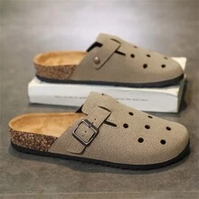 (Conjunto para pareja) Sandalias clásicas de punta cerrada, pantuflas de playa de para hombre, zapatos mullidos tipo mula de suela blanda con cierre deslizante