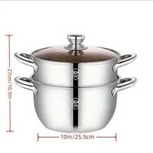 Casserole à vapeur en acier inoxydable SUS304, marmite de cuisson polyvalente pour usage domestique, convient pour la soupe, le lait, le porridge, la cuisinière à gaz et la plaque à induction, cuisson des fruits de mer - Argent - Voir 6