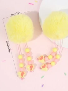 2 piezas Pinzas para el cabello con bolas de pelo amarillas, Pinzas de cocodrilo con borlas de bolas de pelo suaves y lindas, Adecuadas para niñas, Con borlas con cuentas, Para uso diario y fiestas, Accesorios para el cabello para adolescentes - Amarillo - Ver 6