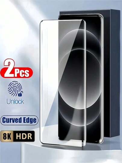 2 片装 3D 曲面钢化玻璃屏幕保护膜，适用于三星 Galaxy///Redmi/Honor//Realme/OPPO/VIVO/OnePlus。无气泡，易于安装，牢固不脱落。支持指纹解锁，不易碎。生日、家人、朋友的礼物，手机屏幕保护膜，手机配件，防水防震，防摔，防刮，防指纹，全覆盖
