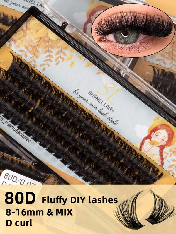 60 Clusters Lashes 80D Mega Volume Soft Thick Ultra Black 80D Synthetic Faux Mink Eyelashes Cluster D Curled Fluffy Individual 8 9 10 11 12 13 14 15 16mm Short Long Cluster Lashes Natural Eyelash Extension 80P Russian Strip Personal Eyelash Makeup Tool For Halloween Party