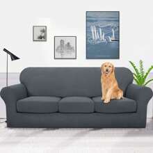 The Latest Lattice Sofa Cover 1/2/3/4 Person 1/2/3 Cushion Sofa High Elastic Thickened Sofa Cover Dog Pet Elastic Non-Slip Cover Living Room Furniture Protection Cover - 深灰色 - 查看 2