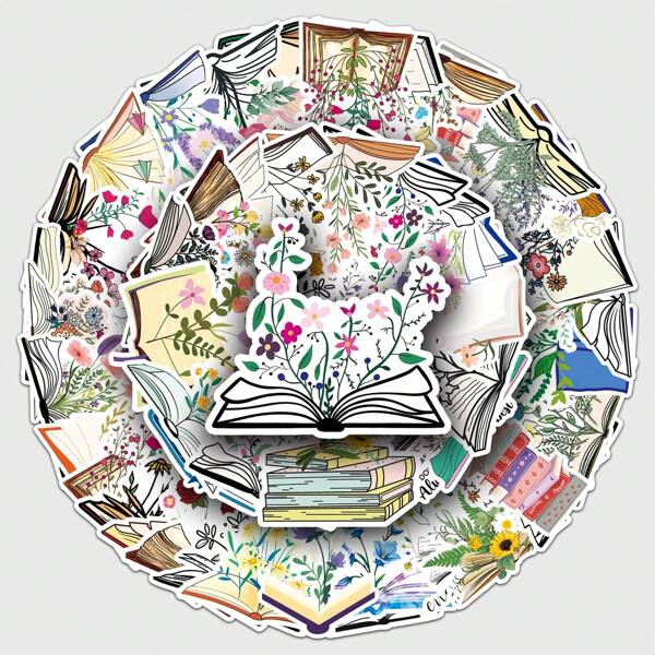50pcs Book, Floral, Plant, Minimalist Style Creative Decorative Stickers For Travel Luggage, Notebook And More