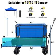 Folding Double Decker Garden Wagon,  Heavy Duty Collapsible Camping Wagon Cart With 54" Lower Decker, All-Terrain Big Wheels Support Up To  Black
