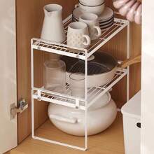 1pc Multi-Layer Kitchen Sink Storage Organizer Rack, Countertop Shelf Divider Cabinet Holder - White - View 9