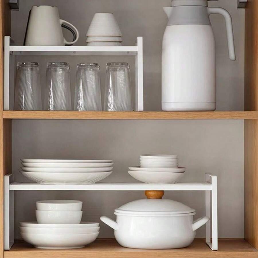 1pc Multi-Layer Kitchen Sink Storage Organizer Rack, Countertop Shelf Divider Cabinet Holder - White - View 1
