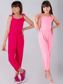 Kit 2 Girls' Overalls, Children's Overalls, Youth Rompers - Màu Hồng baby - Xem 2