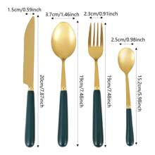 SENDERPICK 24-Piece Cutlery Set Stainless Steel Cutlery Set With Stand - Gold and Dark Green - View 4
