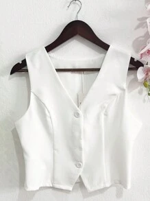 Women's Fashion 4-Button Tailored Vest - White - View 1