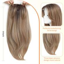 Megito Hair Topper 18 Inch Hair Toppers For Women With Thinning Hair Long Layered 6.5"X6.5" Synthetic Toppers Hair Pieces For Women Fiber Wiglets Ladies(3 Tone Blonde) - Light Brown with Blonde Highlights - 查看 4