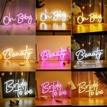Chi-Buy 可爱 LED 霓虹灯字母灯牌“Oh Baby”、“Beauty”、“Bride To Be”，霓虹灯挂饰，家居装饰灯，USB 供电，适用于生日派对、新年、圣诞节、情人节装饰 - 彩色 - 查看 10