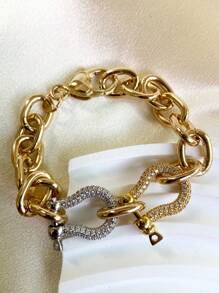 1 Stück Damen Armkette mit doppelten Hufeisen-Bergverschlüssen, die Kollision von Gold und Silber macht sie noch funkelnder, eleganter und großzügiger, was sie zu einem geeigneten Geschenk für Feiertage macht