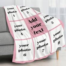 [Customized] 9pcs Black Background Photo Fleece Blanket With Text, Personalized Digital Printing, Quilted, Stain-Resistant, Machine Washable, Suitable For All Seasons, Gift For Parents, Couples, Spouse, Multi-Functional, Ornamental, Letter Exquisite, Stylish, Baby Fashion, Tidy, Colorful, Modern, Cute Kawaii Adorable Custom, Unique Treasurefinds, Baby Gift - Black - View 6