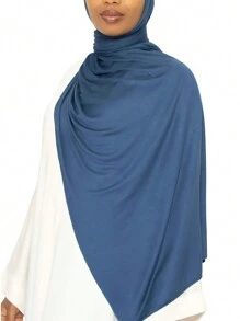 1 Piece Of Solid Color Soft Jersey Hijab, Pure Long Scarf For Women. - 玫瑰紅 - 查看 7