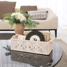 1 pezzo / 2 pezzi Cesti portaoggetti stile bohémien, scatole decorative, contenitori intrecciati fatti a mano, organizer per ripiani, bagno, armadi, camera da letto, soggiorno, colore avorio