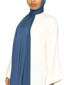 1 Piece Of Solid Color Soft Jersey Hijab, Pure Long Scarf For Women. - 玫瑰紅 - 查看 2