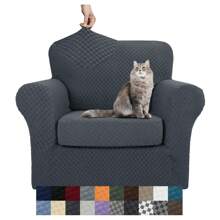 The Latest Lattice Sofa Cover 1/2/3/4 Person 1/2/3 Cushion Sofa High Elastic Thickened Sofa Cover Dog Pet Elastic Non-Slip Cover Living Room Furniture Protection Cover - 深灰色 - 查看 7