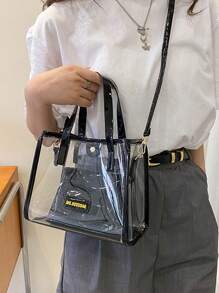 Women's Fashion Transparent Handbag PVC Shoulder Bag Versatile Vacation Bag Elegant Crossbody Bag - 黑色 - 查看 3