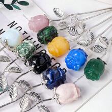 1 件天然水晶工艺品玫瑰石英花雕像疗愈宝石情人节金棒玫瑰花适合结婚礼物 7 月 4 日女士父亲父亲礼物