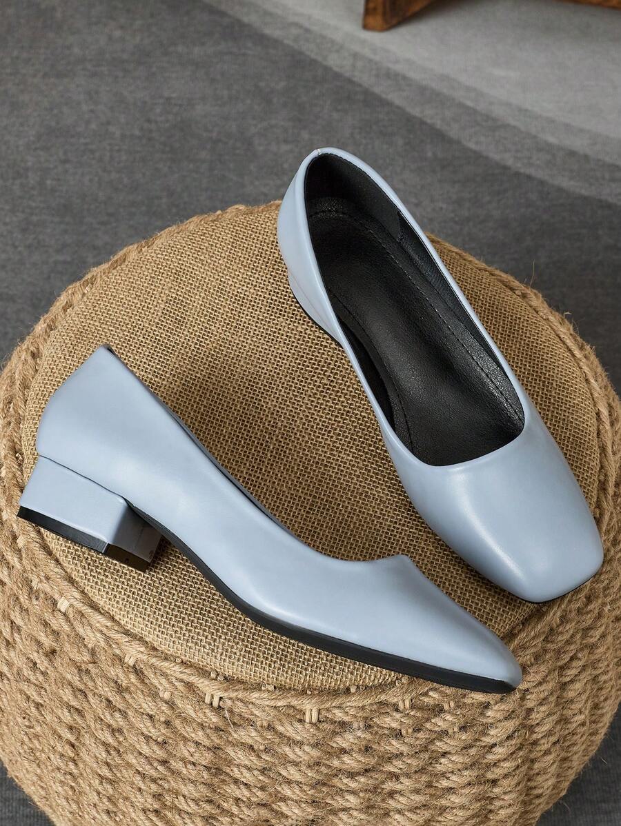 Women's Square Toe 3cm Chunky Heel Pumps, Versatile Lifestyle Shoes For Work, Dinner, Party, Retro Light Blue, Fashionable & Elegant - Baby Blue - View 1