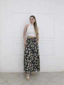 Steve Store Women's Fashion Viscose Fabric Skirt With Lining, Has Pocket And Slit On The Sides - preto bambu - 查看 1