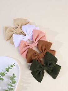 5个纯色蝴蝶结发夹，优雅发饰，适合女孩，秋季佳礼