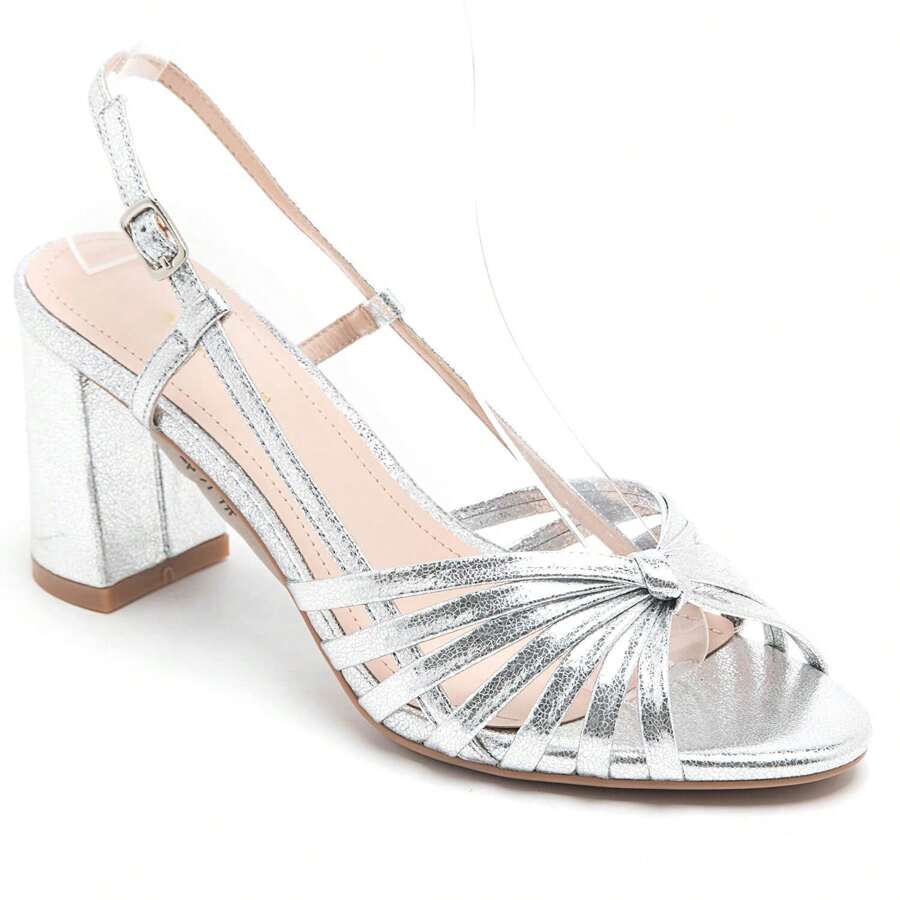 Elegant Minimalist High Heel Sandals, Summer - Silver - View 1