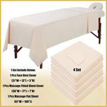 4 Sets Of Microfiber Massage Table Sheets Set 3 Pieces Of Massage Table Cover Set Is Soft And Wrinkle-Free, Including Table Cover, Bed Sheet And Face Rest Set Suitable For SPA Beauty Salon Tattoo (Beige)