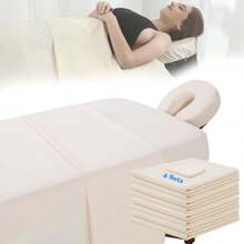 4 Sets Of Microfiber Massage Table Sheets Set 3 Pieces Of Massage Table Cover Set Is Soft And Wrinkle-Free, Including Table Cover, Bed Sheet And Face Rest Set Suitable For SPA Beauty Salon Tattoo (Beige)