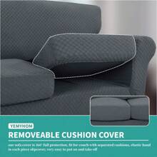 The Latest Lattice Sofa Cover 1/2/3/4 Person 1/2/3 Cushion Sofa High Elastic Thickened Sofa Cover Dog Pet Elastic Non-Slip Cover Living Room Furniture Protection Cover - 深灰色 - 查看 3