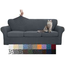 The Latest Lattice Sofa Cover 1/2/3/4 Person 1/2/3 Cushion Sofa High Elastic Thickened Sofa Cover Dog Pet Elastic Non-Slip Cover Living Room Furniture Protection Cover - 深灰色 - 查看 1