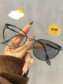 女士猫眼优雅复古时尚不锈钢变色装饰眼镜 - 彩色 - 查看 7