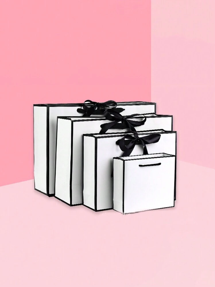 1 Estilo, 4 Tamanhos, Sacola de Presente de Papel, Adequada para Embalagem de Presentes em Diversas Ocasiões, Um Acessório Indispensável para Embalagem de Presentes para Família e Amigos - Branco - Visão 3