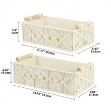 1 pezzo / 2 pezzi Cesti portaoggetti stile bohémien, scatole decorative, contenitori intrecciati fatti a mano, organizer per ripiani, bagno, armadi, camera da letto, soggiorno, colore avorio