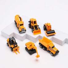 Tecforood 1/6PCS 1:64 Diecast Car Set, Including Bulldozers, Forklift, Excavator & Other Educational Indoor,Yellow And Black Color Schemeoutdoor Toy Cars, Mini Car Models For Boys And Girls 3 Years Old Birthday Gifts,Toy Simulation Car Model Engineering Vehicle Road Roller