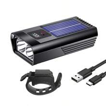 Luz Solar Recarregável para Bicicleta, À prova d'água com Visor Digital, Equipamento de Ciclismo Multifuncional, Luz de Ciclismo Noturna Ultra Brilhante, Anti-ofuscante, Fácil de Desmontar e Montar, Luz de Ciclismo para Atividades ao Ar Livre