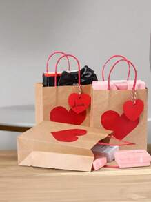 3 件情人节心形印花礼品袋，派对用纸质购物袋，礼品包装和装饰