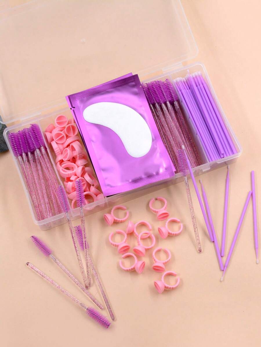 180pcs Eyelash Extension Tools Set With Case False Eyelashes Brushes Grafting Lashes Accessories Kit Lash Extension Eye Pad Mascara Wand Glue Ring Makeup Beauty Tools In Container