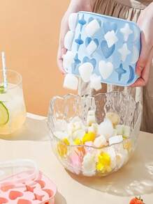 1 Molde de silicona de 18 huecos con tapa, con forma de luna, estrella y corazón, Molde de hielo flexible de 18 baldosas para hacer hielo en bloque de forma artesanal, Color rosa, amarillo, verde y azul, Molde de hielo de silicona para el hogar, Molde de arcilla de hielo, Prensa de bloque de hielo con forma de corazón congelado, Adecuado como regalo para la madre, la familia y los amigos
