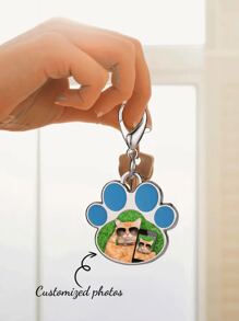 1 Special Pet Photo Keychain - Customizable Stainless Steel Paw Print Keychain Plaque, Engraved Pet Tag Collar Pendant, Perfect For Commemorating Your Beloved Pet, Suitable For Animal Enthusiasts