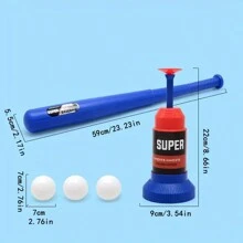 Conjunto de béisbol para niños, 1 bate ajustable y 1 lanzador de pelota con 3 pelotas, juego familiar para interior/exterior, excelente para regalo de Acción de Gracias/Navidad, color azul, material de PP