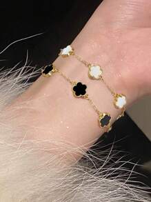 1 chiếc vòng tay may mắn hình cỏ năm bông hoa bạc Sterling 925, quà tặng cho phụ nữ, trang sức dự tiệc sang trọng, thiết kế độc đáo, cổ điển, quyến rũ, dành cho ngày lễ tình nhân - vòng tay năm bông hoa - Xem 4