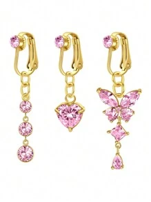 Fake Belly Rings For Men Women Belly Rings Clip On For Men Fake Belly Piercing Clip On Belly Buttons Bar No Piecing For Men Fake Navel Ring, Cubic Zirconia Stainless Steel Butterfly Heart Shape CZ Faux Non Pierced Belly Ring Navel Cuff For Women Men No Piercing Body Jewelry CZ - Fake Belly Rings - View 14