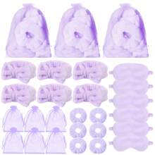 24 Stück Spa Übernachtungsparty Zubehör - 6 rosa Spa Stirnbänder, 6 rosa Plüsch-Schlafmasken, 6 rosa Samt-Haarbänder, 6 Organza Schlafanzug Party Tüten, Spa Party Geschenke