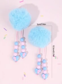 2个蓝色毛绒球发夹，可爱毛绒球流苏鳄鱼夹，适合女孩，带串珠流苏，日常派对发饰，青少年发饰 - 藍色 - 查看 6